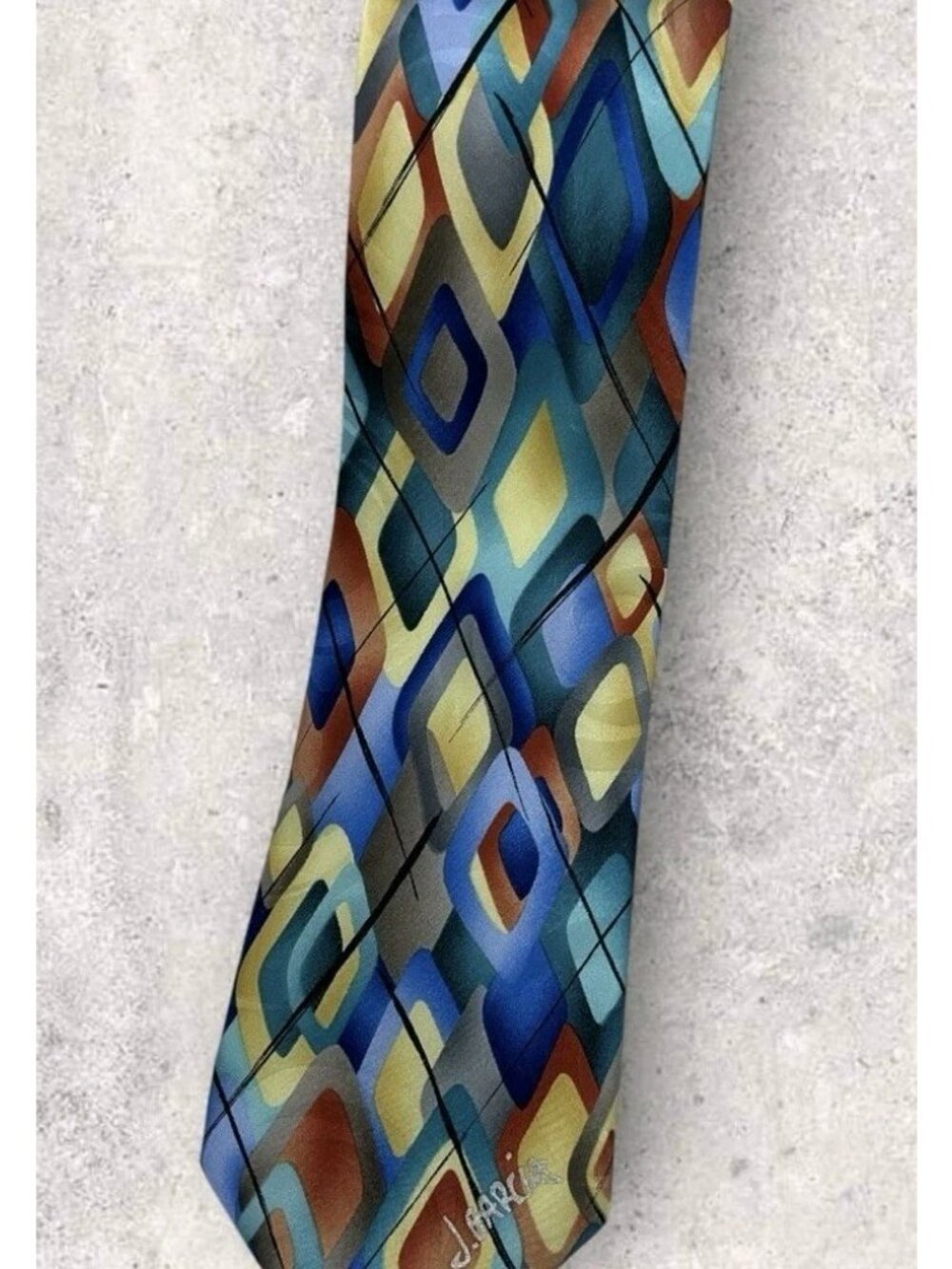 J. GARCIA Silk Tie XL Blue Green Orange Art W:3.5" EUC - Picture 5 of 5